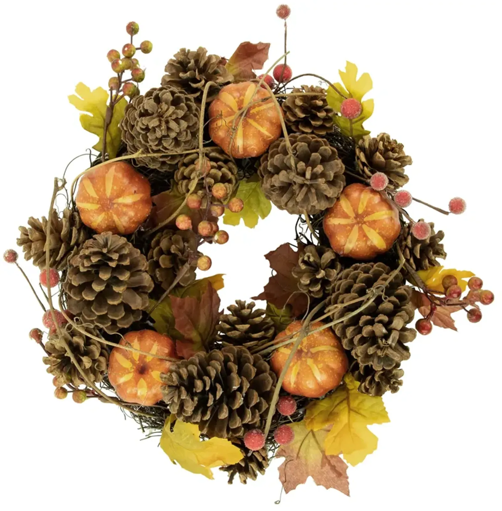 Pinecone and Pumpkin Autumn Harvest Wreath  13.5-Inch  Unlit