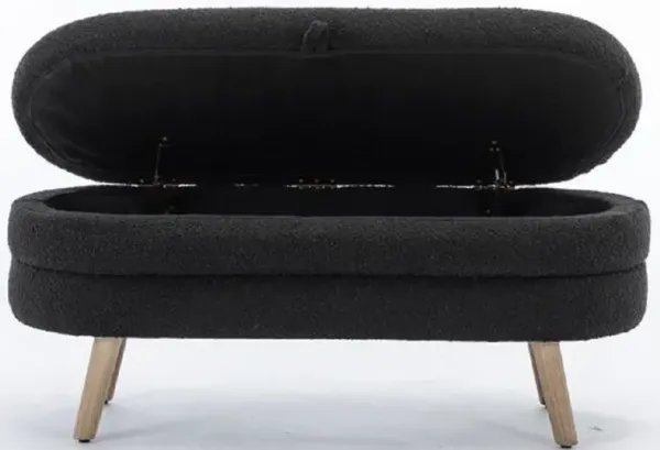 Fabric Storage Bench with Wood Legs for Living Room and Bedroom