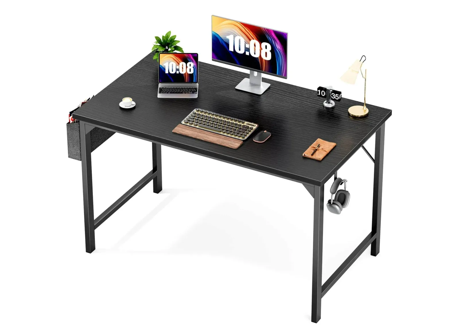 Modern Simple Style Wooden Work Office Desks With Storage, 55 Inch, Black