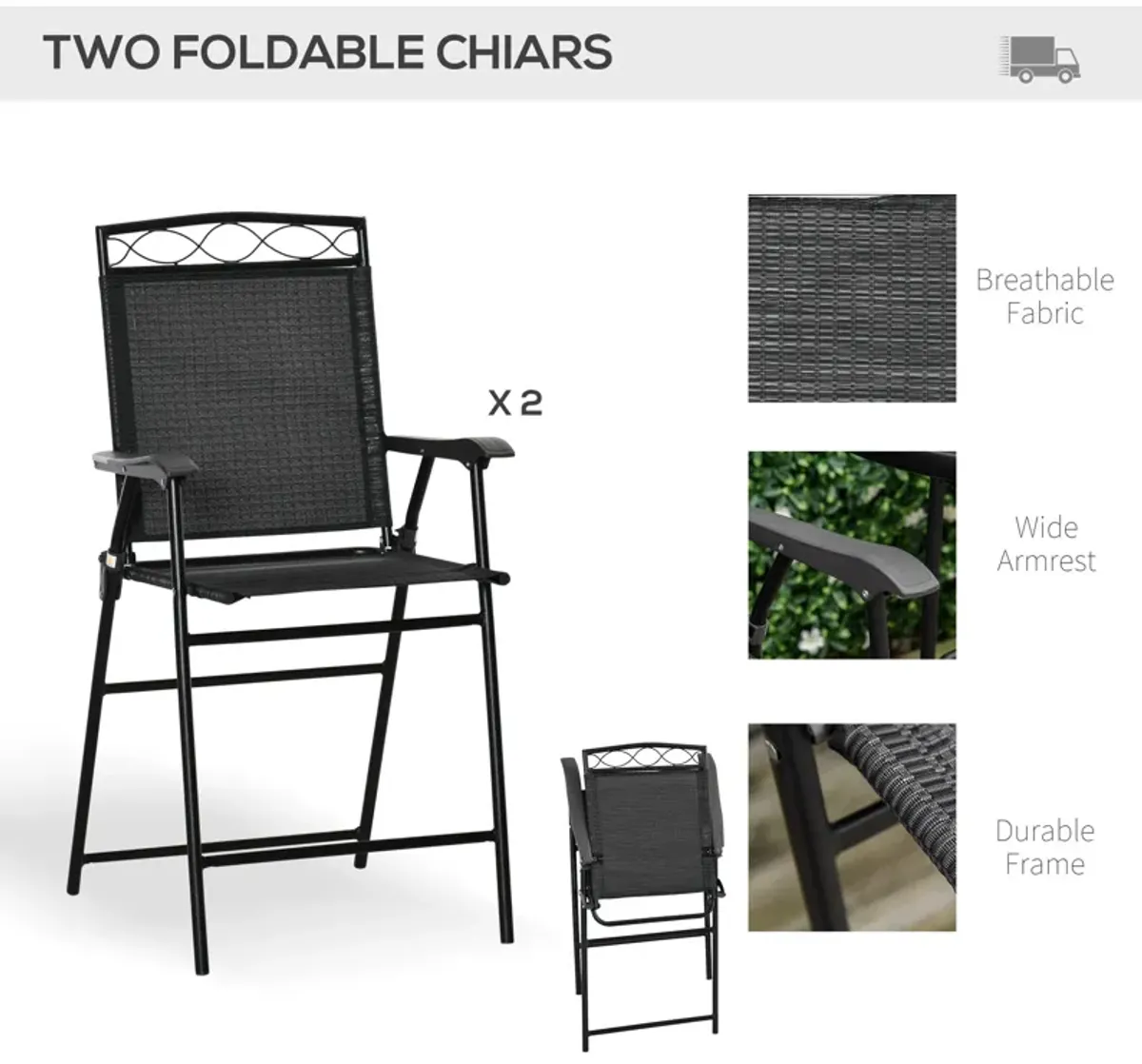 Black Patio Dining: 4-Piece Bar Set with Umbrella and Folding Chairs