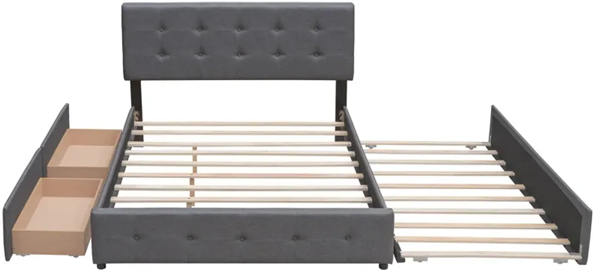 Merax Upholstered Platform Bed with 2 Drawers and 1 Twin XL Trundle