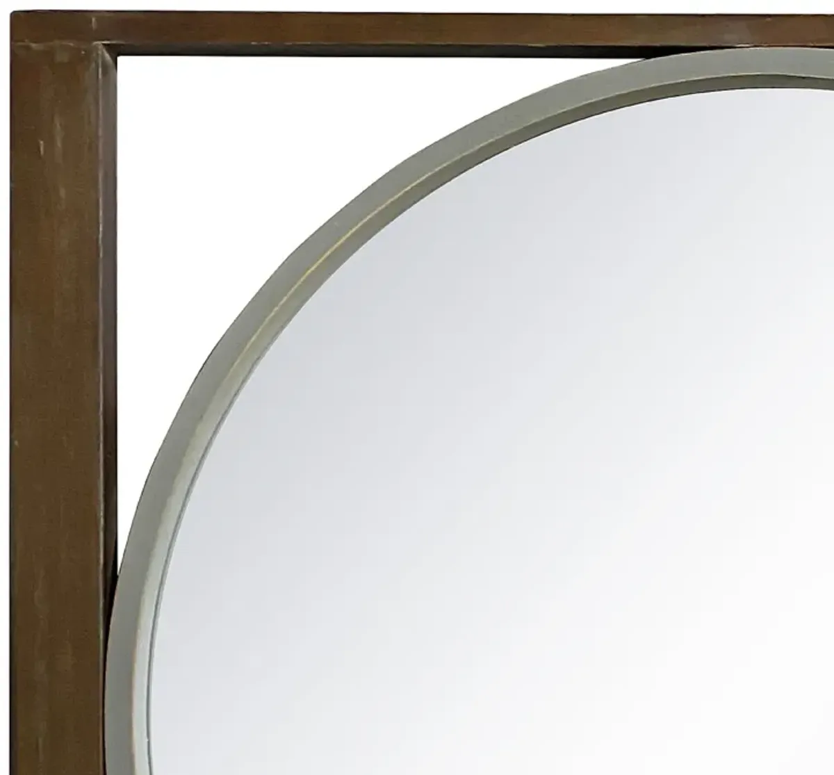 Round Wall Mirror with Rectangular Wooden Frame, Brown-Benzara