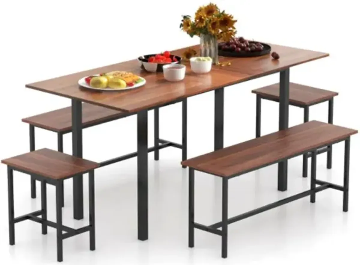 Hivvago 5 Piece Dining Table Set for 4-6 with 2 Benches & 2 Stools for Kitchen Dining Room