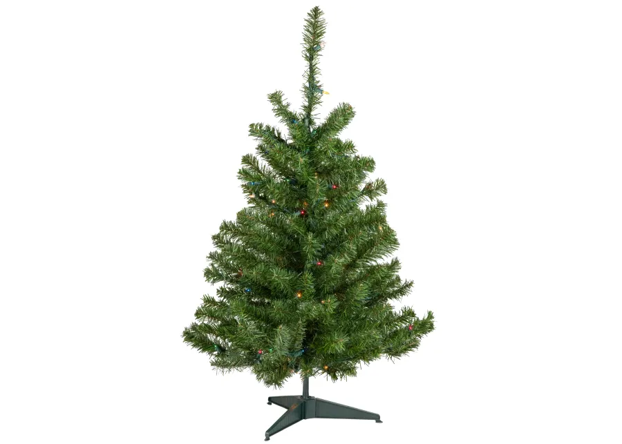 3' Pre-Lit Medium Canadian Pine Artificial Christmas Tree  Multicolor Lights