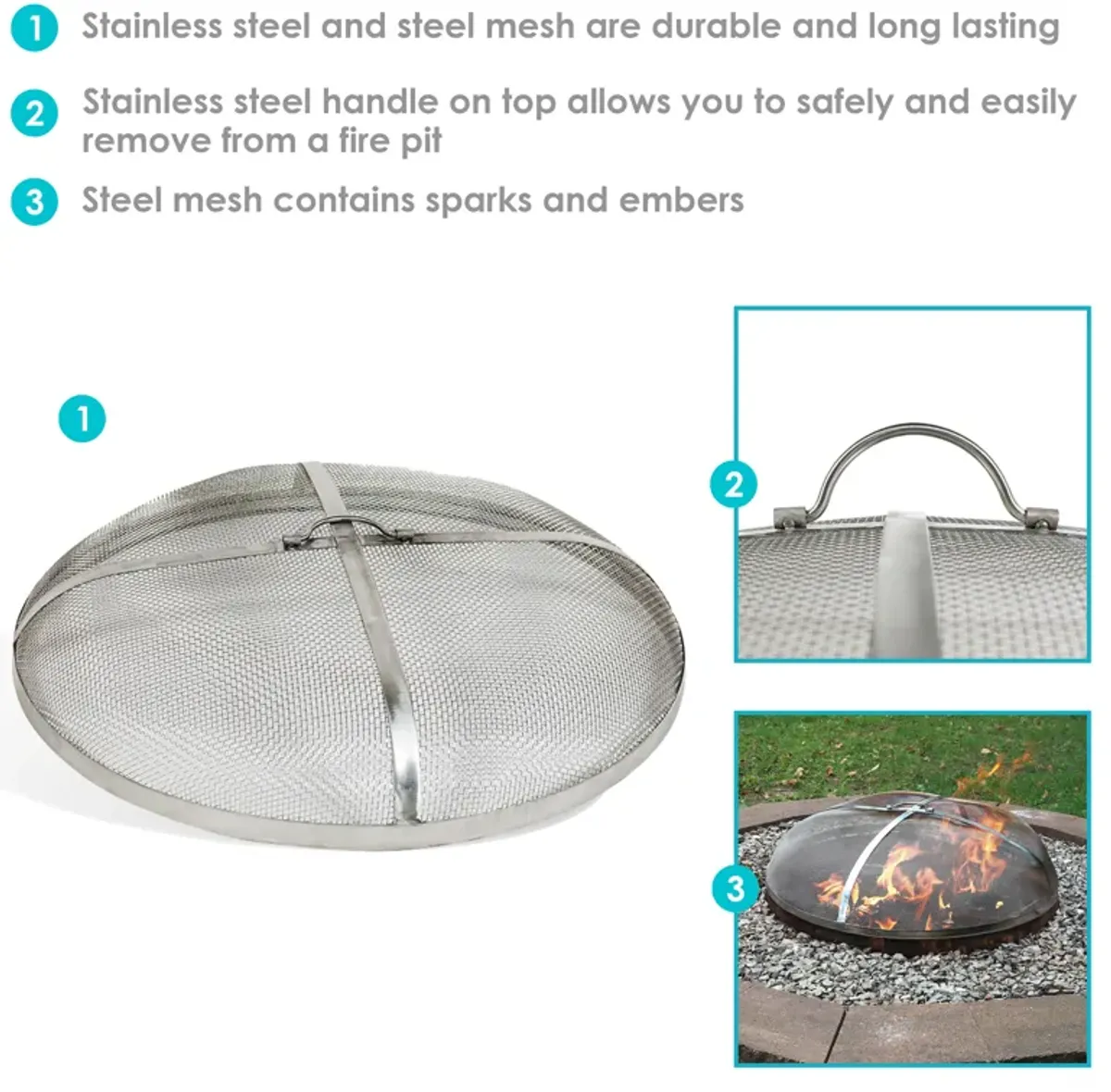 Sunnydaze Round Stainless Steel Fire Pit Spark Screen