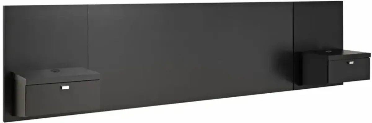 Hivvago King size Modern Wall Mounted Floating Headboard with Nightstands in Black