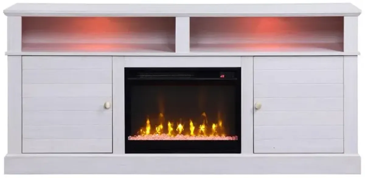 Lilola Home Lucifer 70W White Walnut Finish TV Stand Console with Fireplace