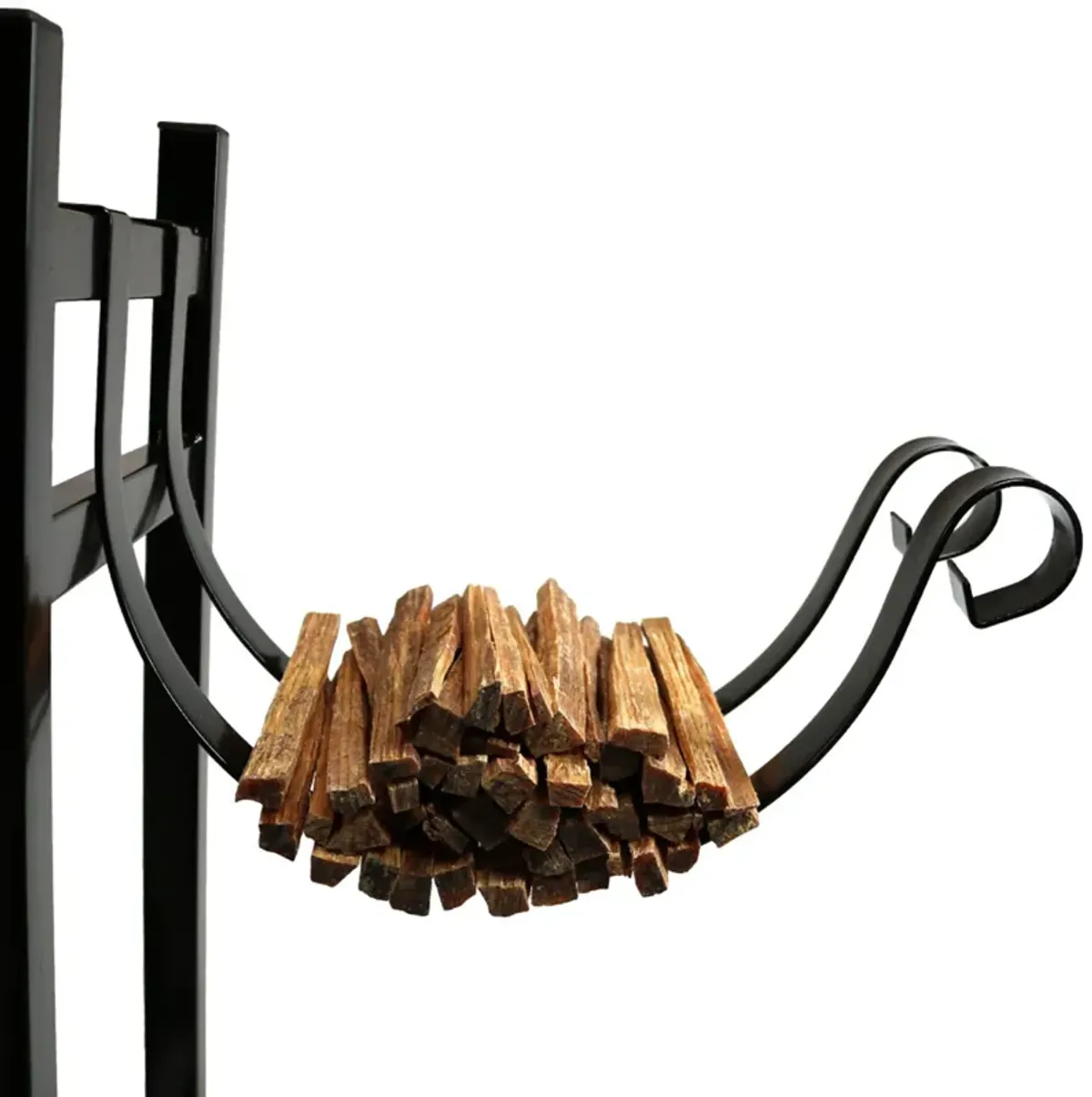 Sunnydaze 33 in Steel Firewood Log Rack with Kindling Holder