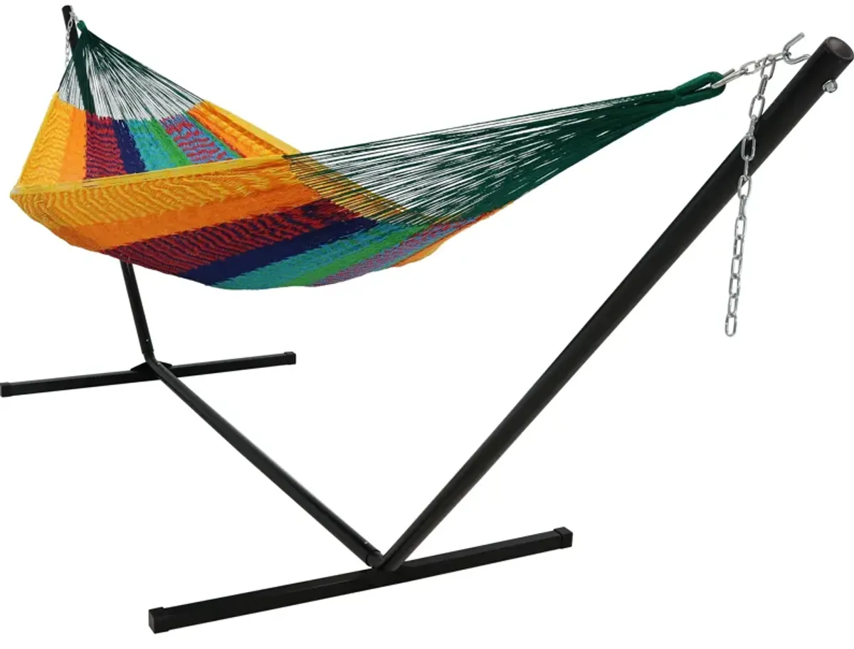 Sunnydaze 2-Person Cotton/Nylon Hammock with Steel Stand