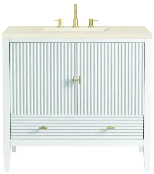 James Martin Vanities 36 Vanity, Bright White w/ 3 CM Eternal Marfil Quartz Top