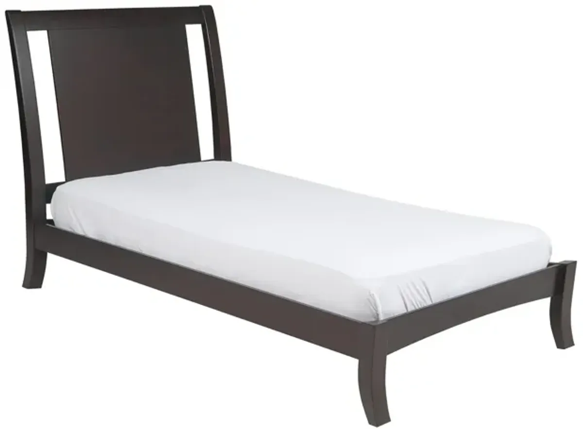 Fang Queen Size Bed, Sleigh Panel Headboard, Espresso Brown Mahogany Wood - Benzara