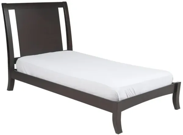 Fang Queen Size Bed, Sleigh Panel Headboard, Espresso Brown Mahogany Wood - Benzara