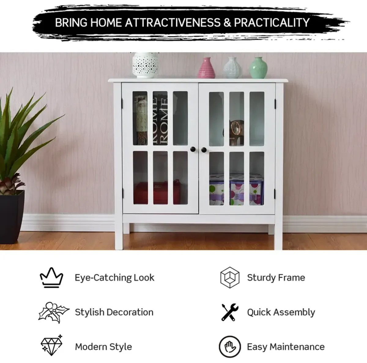 Glass Door Sideboard Console Storage Buffet Cabinet