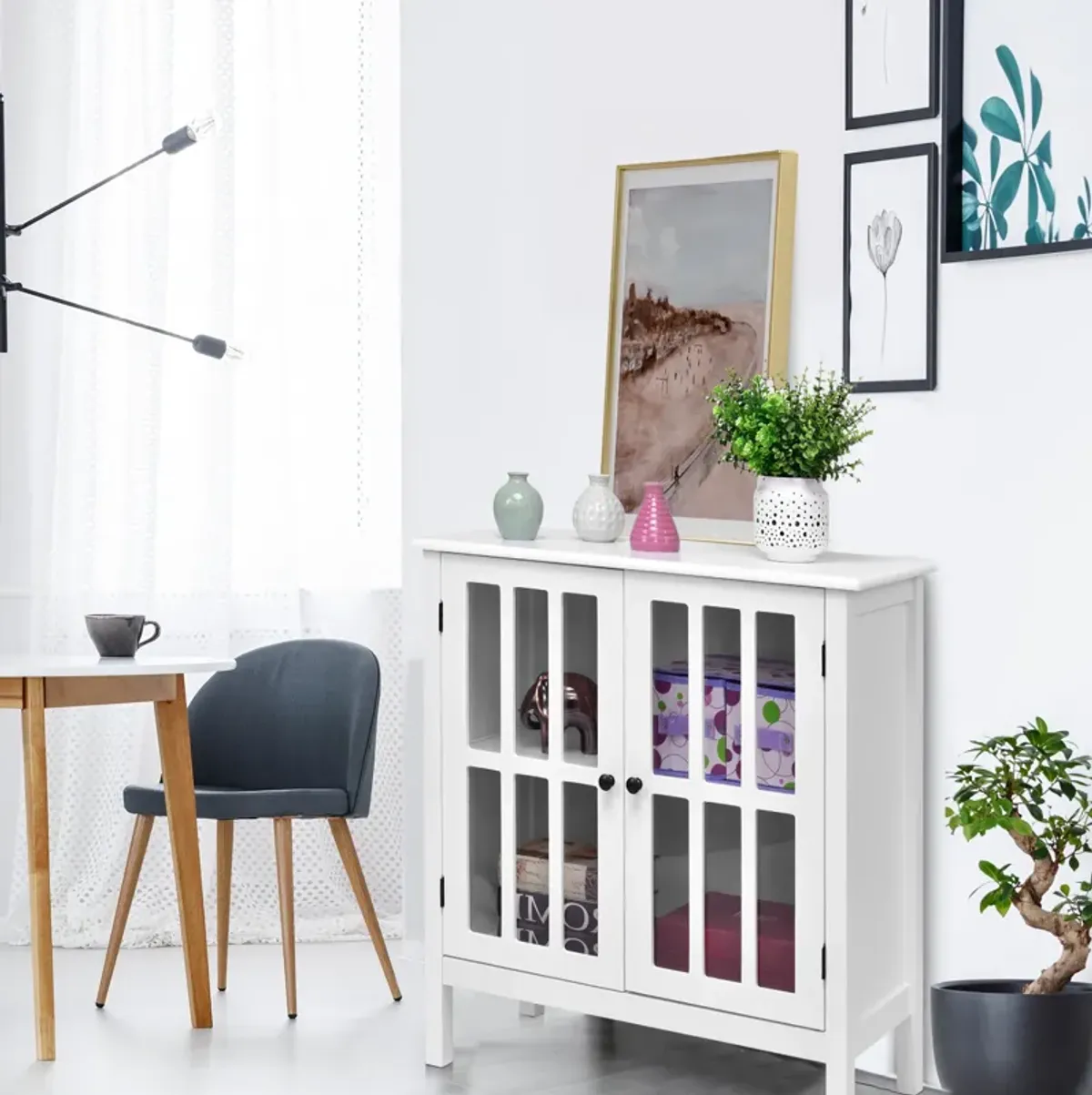 Glass Door Sideboard Console Storage Buffet Cabinet