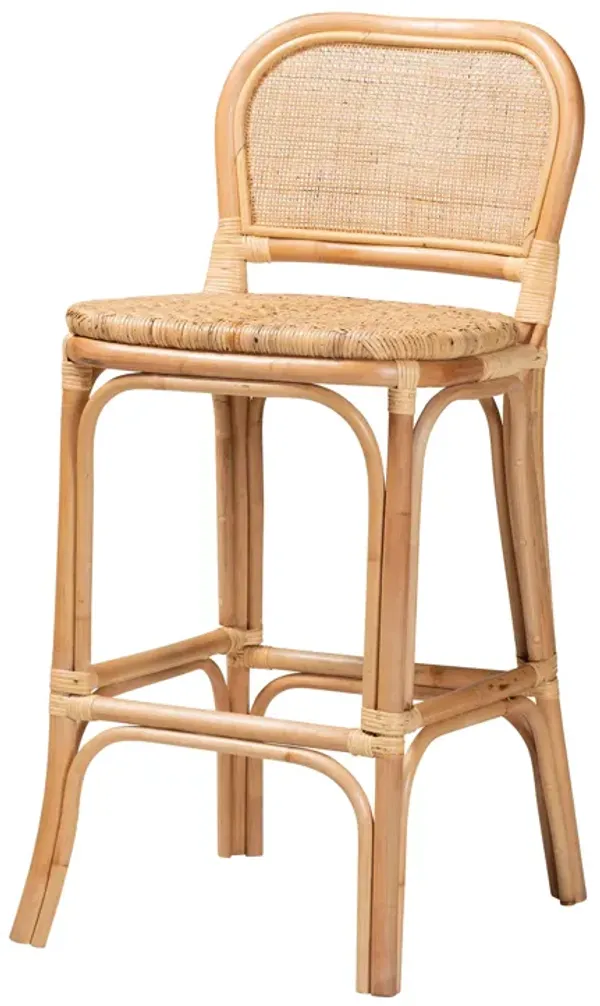 Baxton Studio Adrena Modern Bohemian Natural Brown Rattan Bar Stool