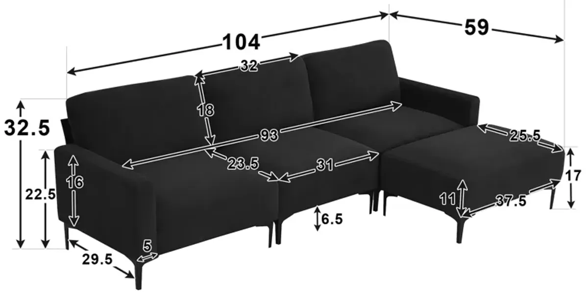 Merax Modern L-shaped Sectional Sofa with Convertible Ottoman