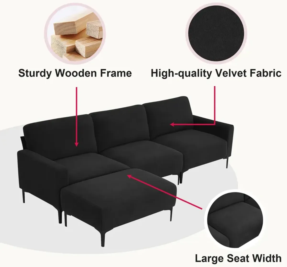 Merax Modern L-shaped Sectional Sofa with Convertible Ottoman