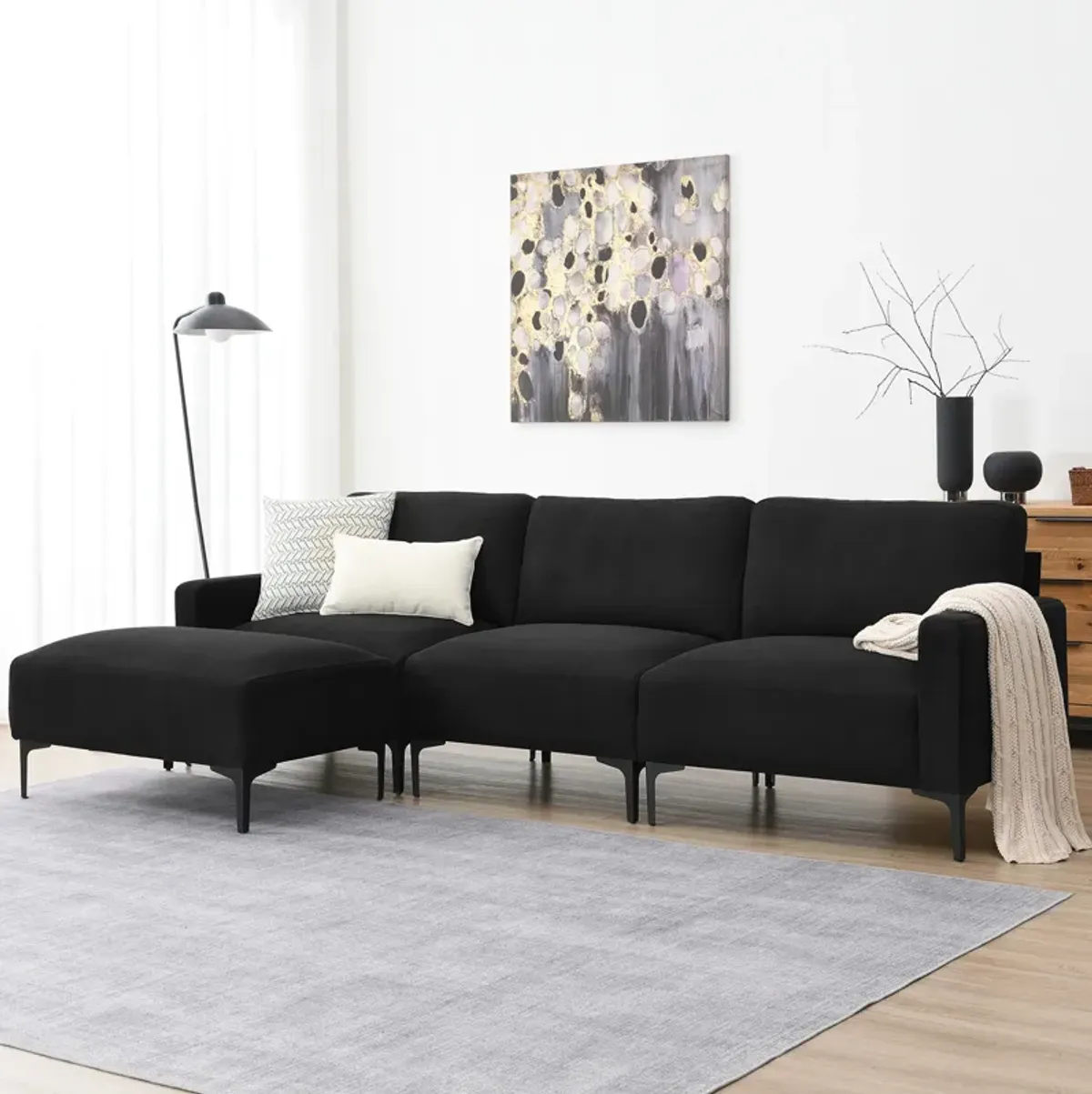 Merax Modern L-shaped Sectional Sofa with Convertible Ottoman