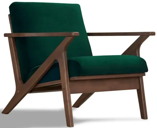 Omax Decor Zola Solid Wood and Velvet Upholstered Accent Armchair in Green