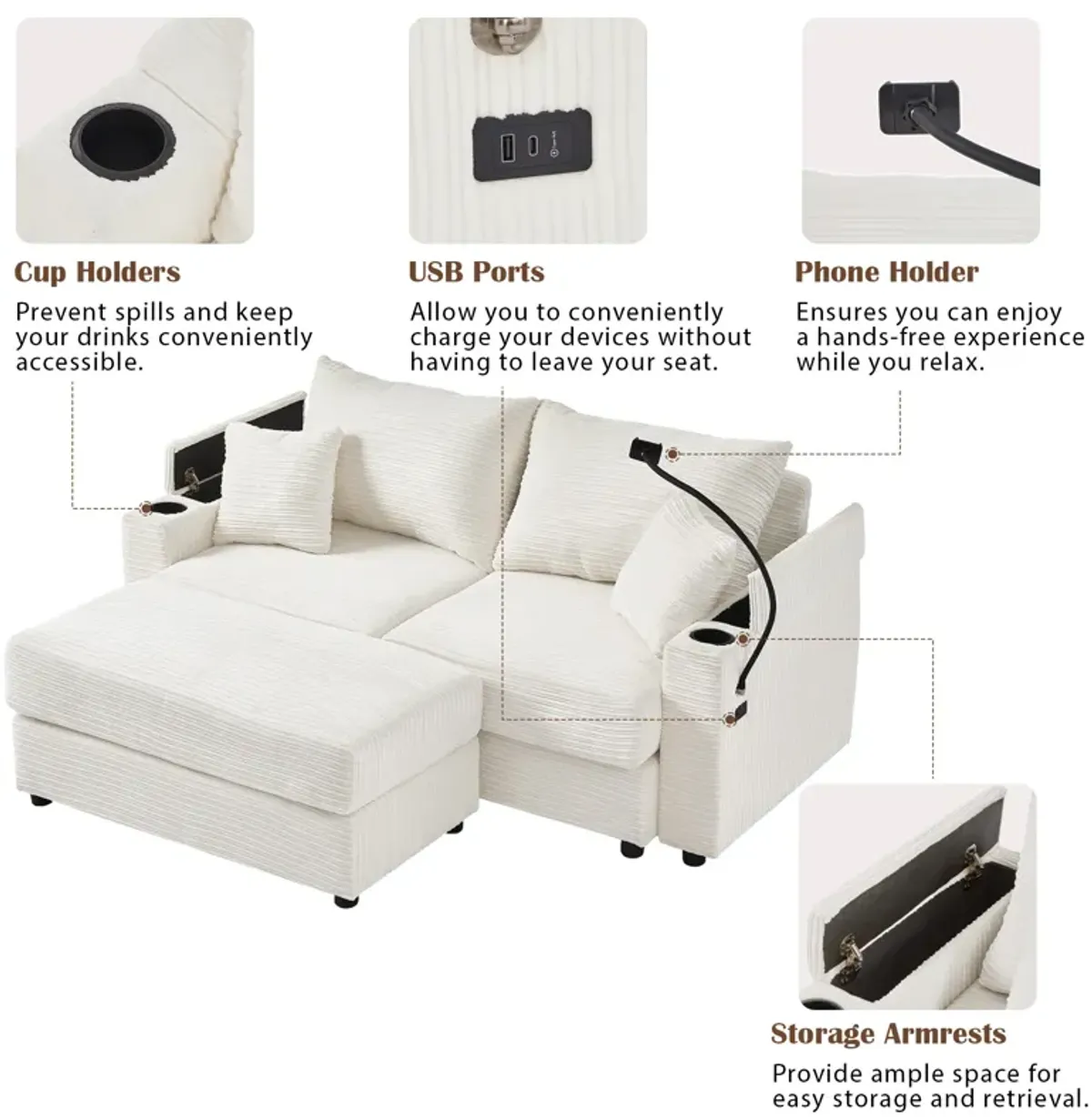 Merax Modern Loveseat Sofa with A Movable Ottoman