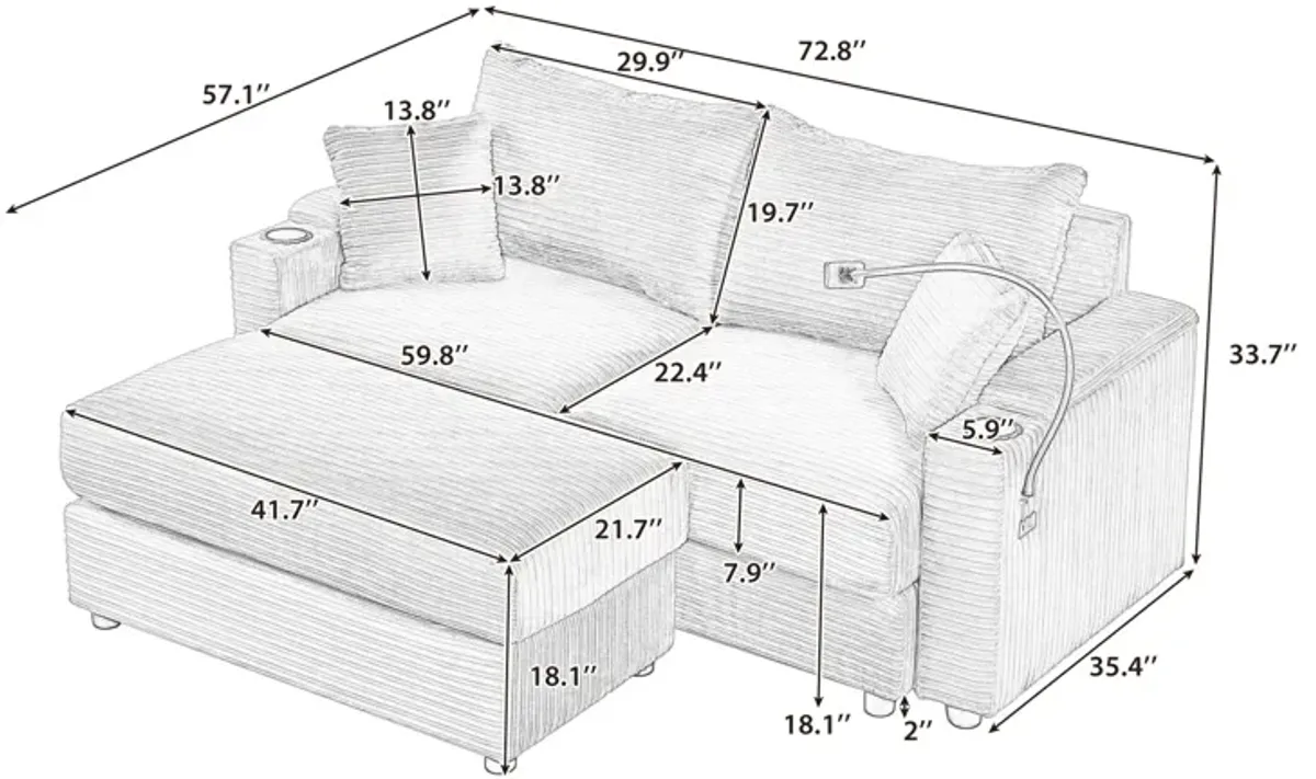 Merax Modern Loveseat Sofa with A Movable Ottoman