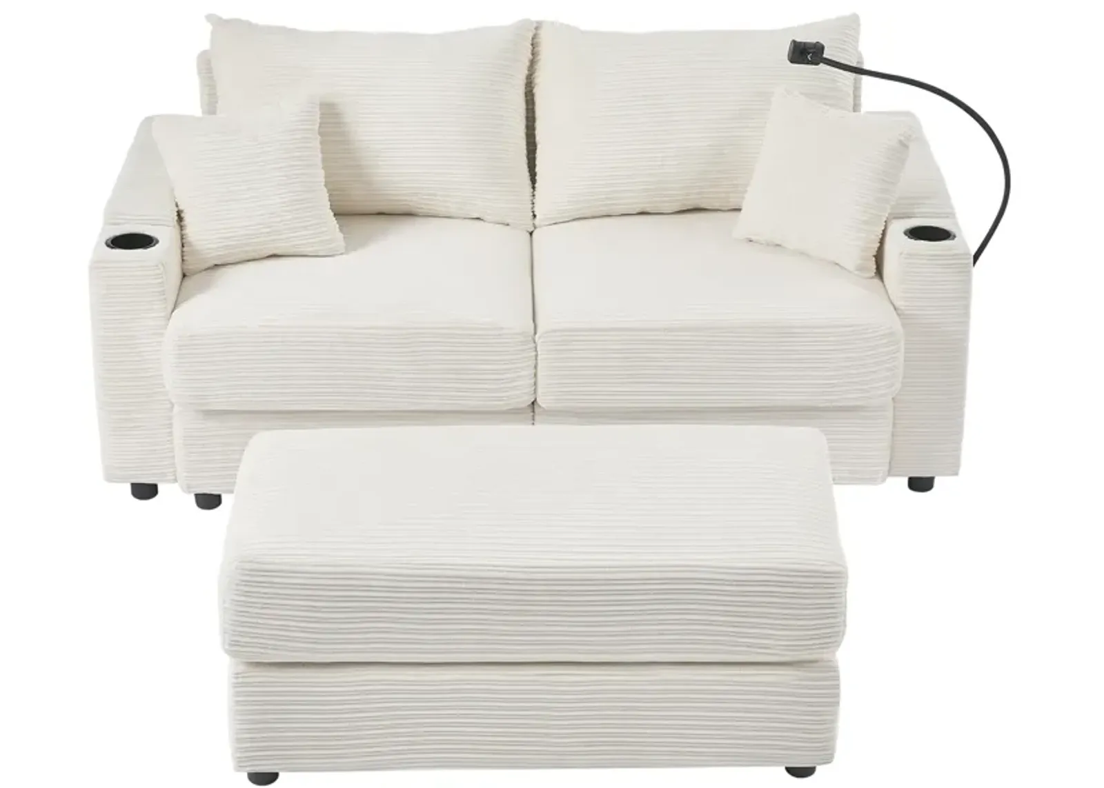 Merax Modern Loveseat Sofa with A Movable Ottoman