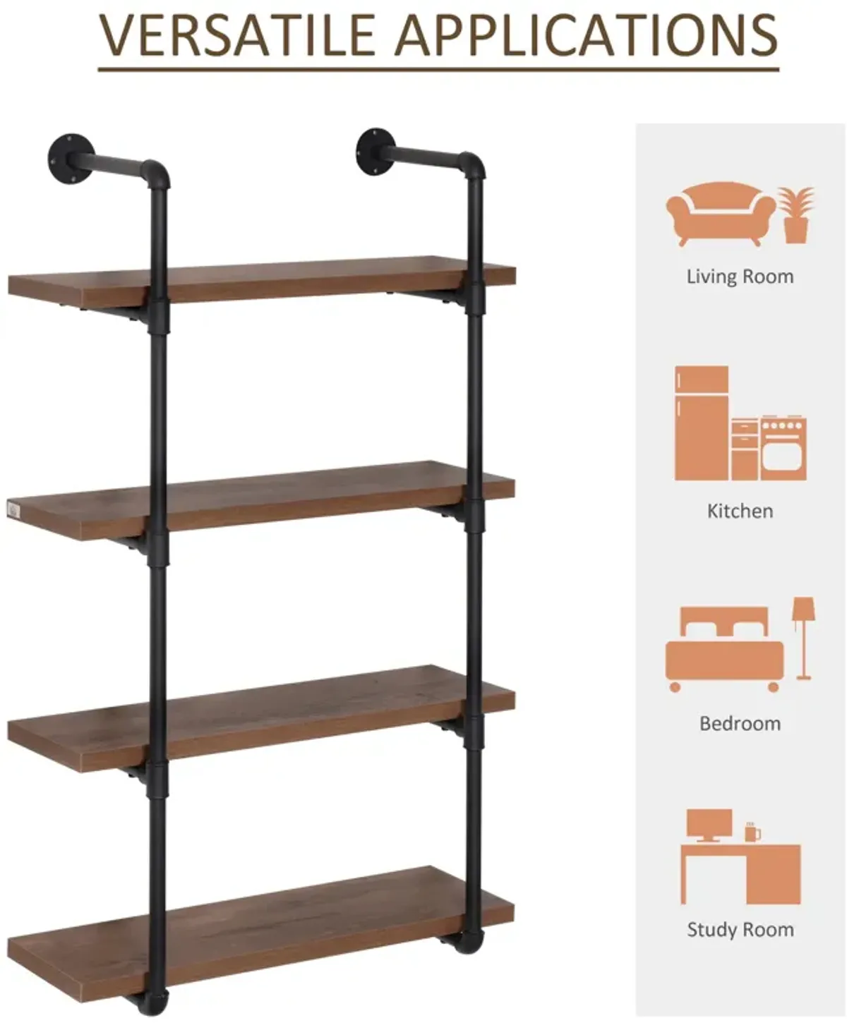 Rustic Floating Shelves: 4-Tier Industrial Pipe Wall-Mounted Rack