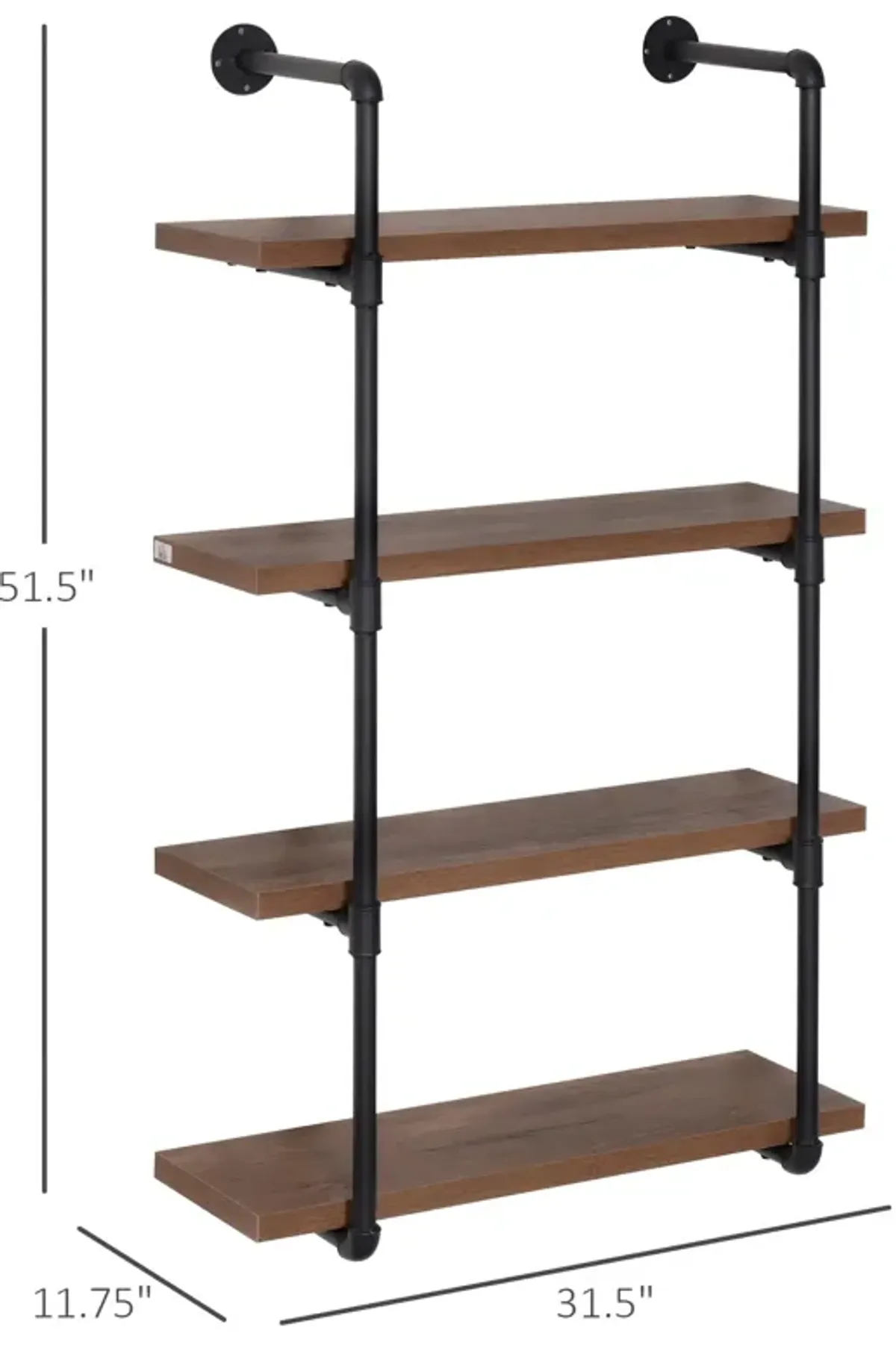 Rustic Floating Shelves: 4-Tier Industrial Pipe Wall-Mounted Rack