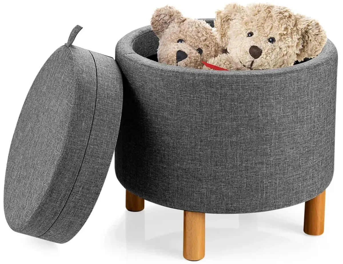 Round Fabric Storage Ottoman with Tray and Non-Slip Pads for Bedroom