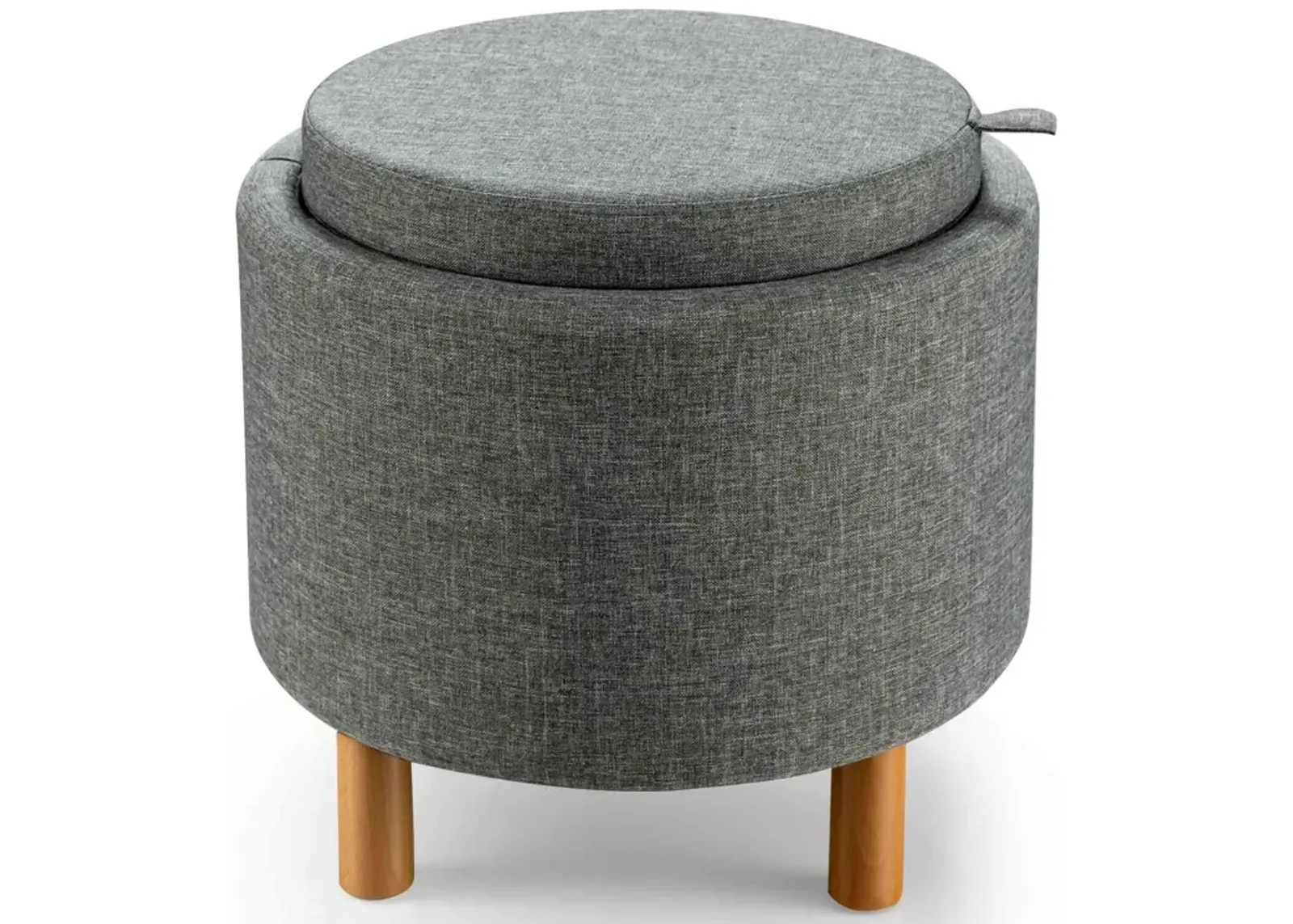 Round Fabric Storage Ottoman with Tray and Non-Slip Pads for Bedroom