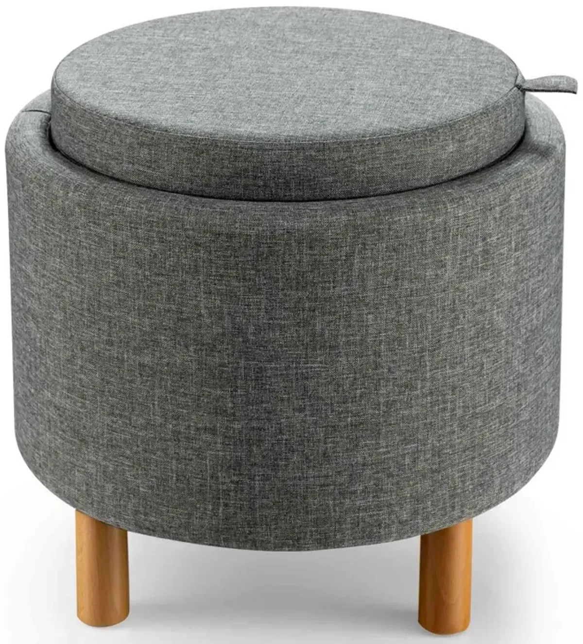 Round Fabric Storage Ottoman with Tray and Non-Slip Pads for Bedroom