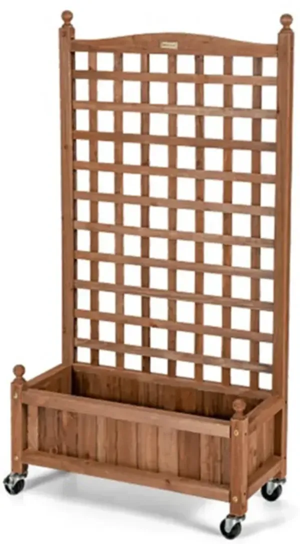 Hivvago 50 Inch Wood Planter Box with Trellis Mobile Raised Bed for Climbing Plant