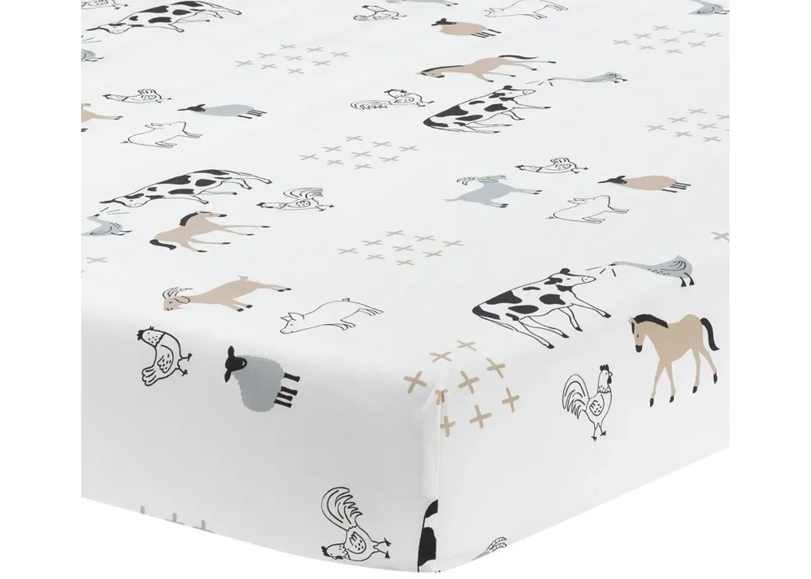 Lambs & Ivy Baby Farm Animals 100% Cotton Fitted Crib Sheet - White