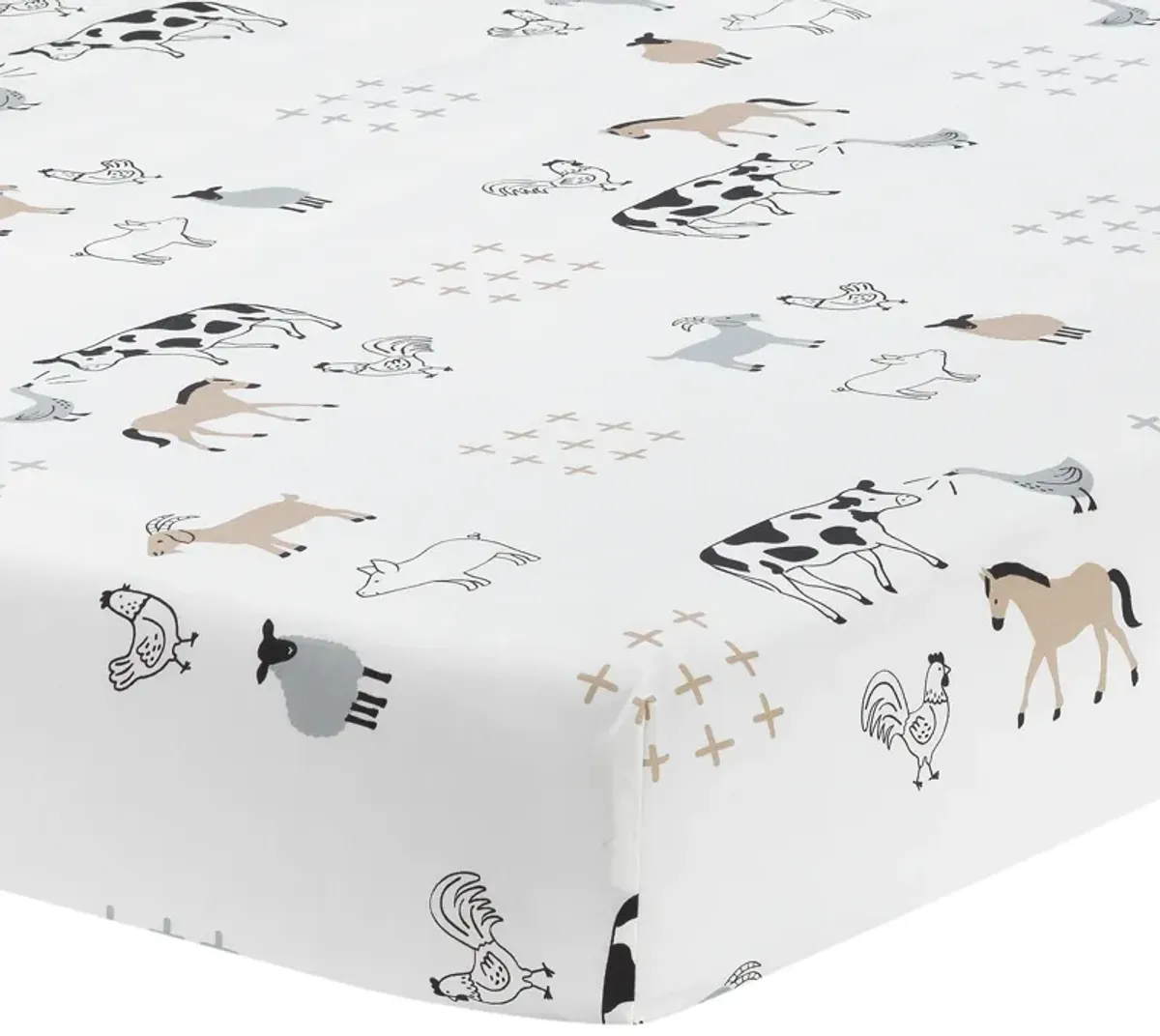 Lambs & Ivy Baby Farm Animals 100% Cotton Fitted Crib Sheet - White