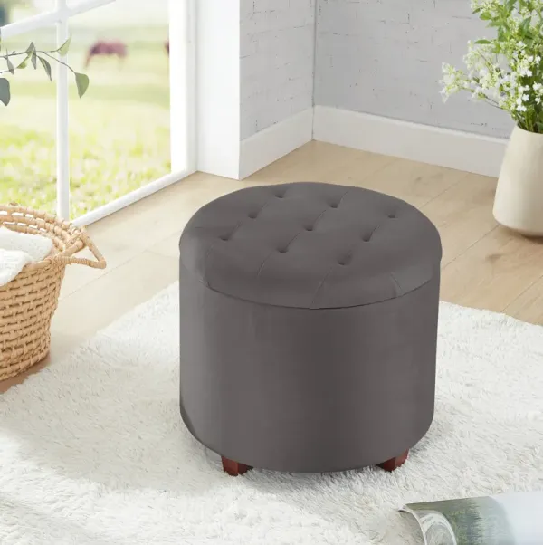Donovan Round Tufted Velvet Storage Ottoman - Gray
