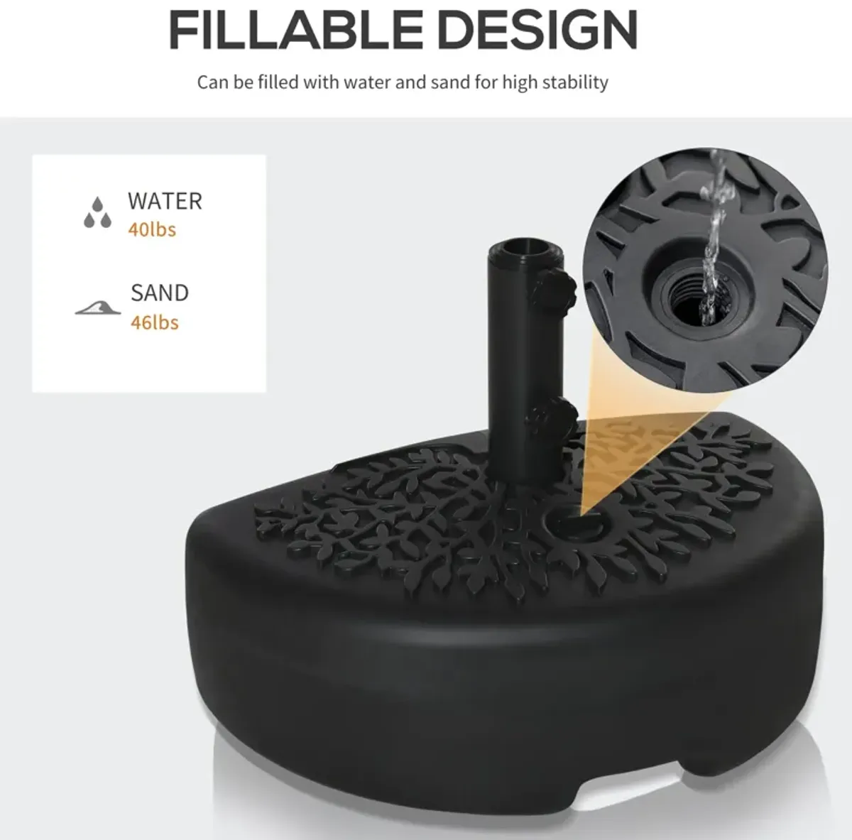 Black Umbrella Base: Half Round Sand/Water Filled Patio Stand