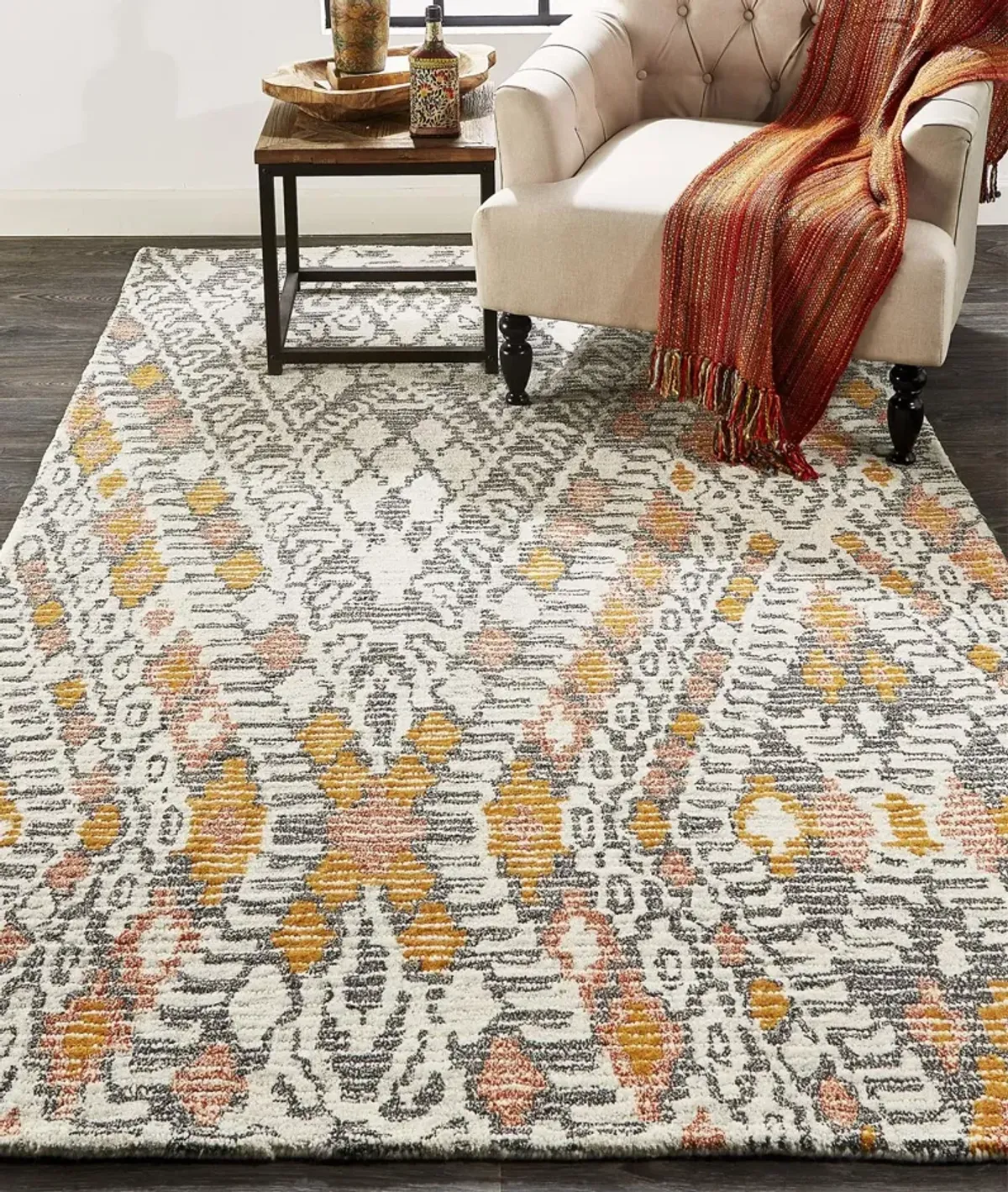 Arazad 8476F Gray/Ivory/Orange 8' x 8' Round Rug