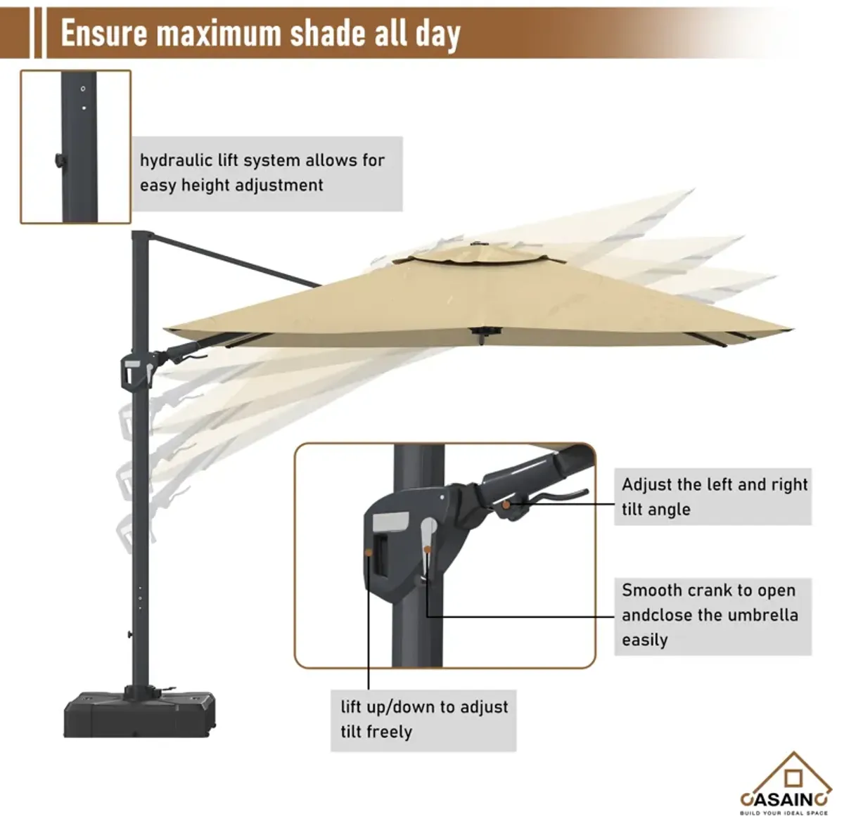 11FT Square Cantilever Patio Umbrella (without Umbrella Base).