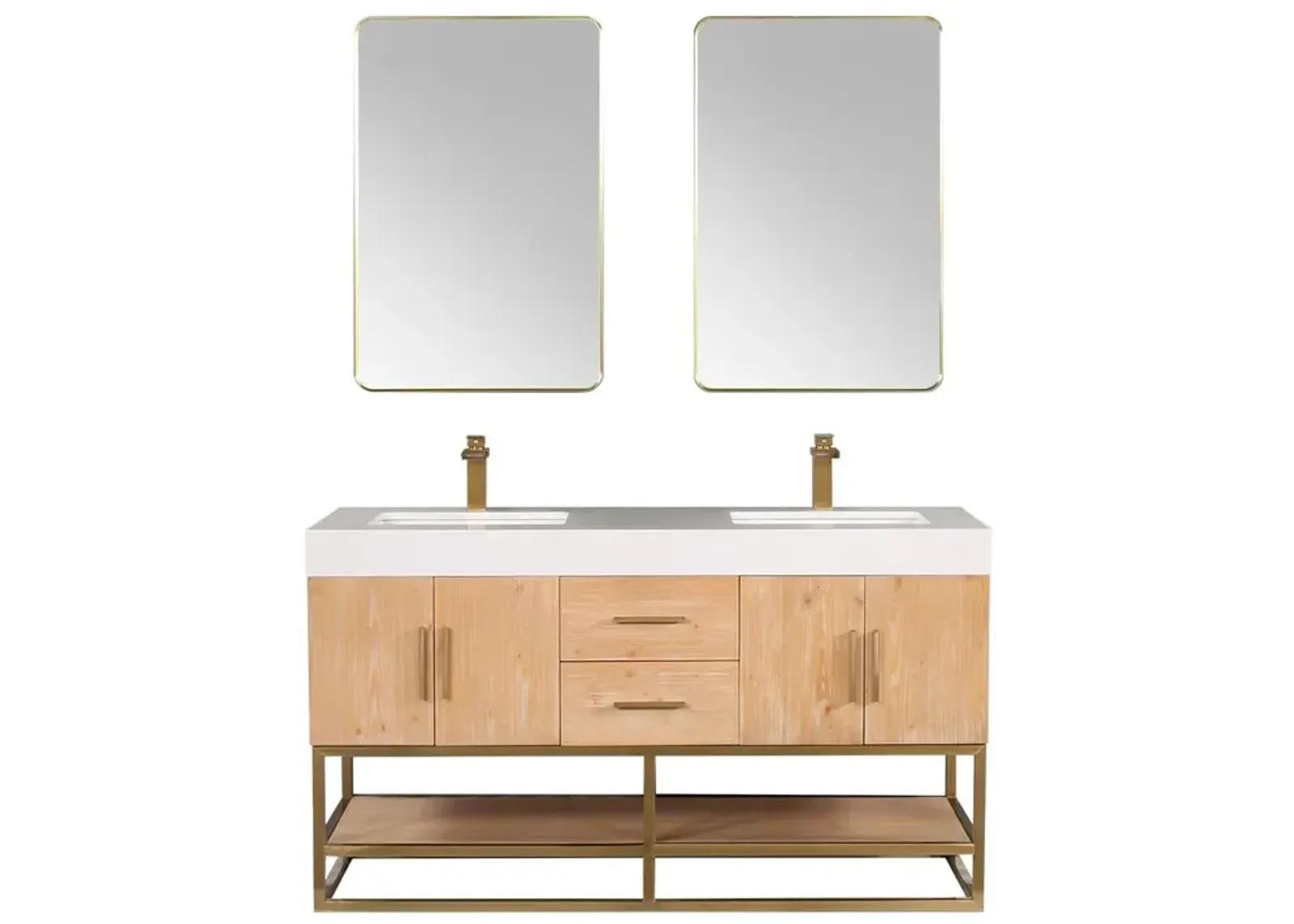 Altair 60 Double Bathroom Vanity in Light Brown awith Mirror