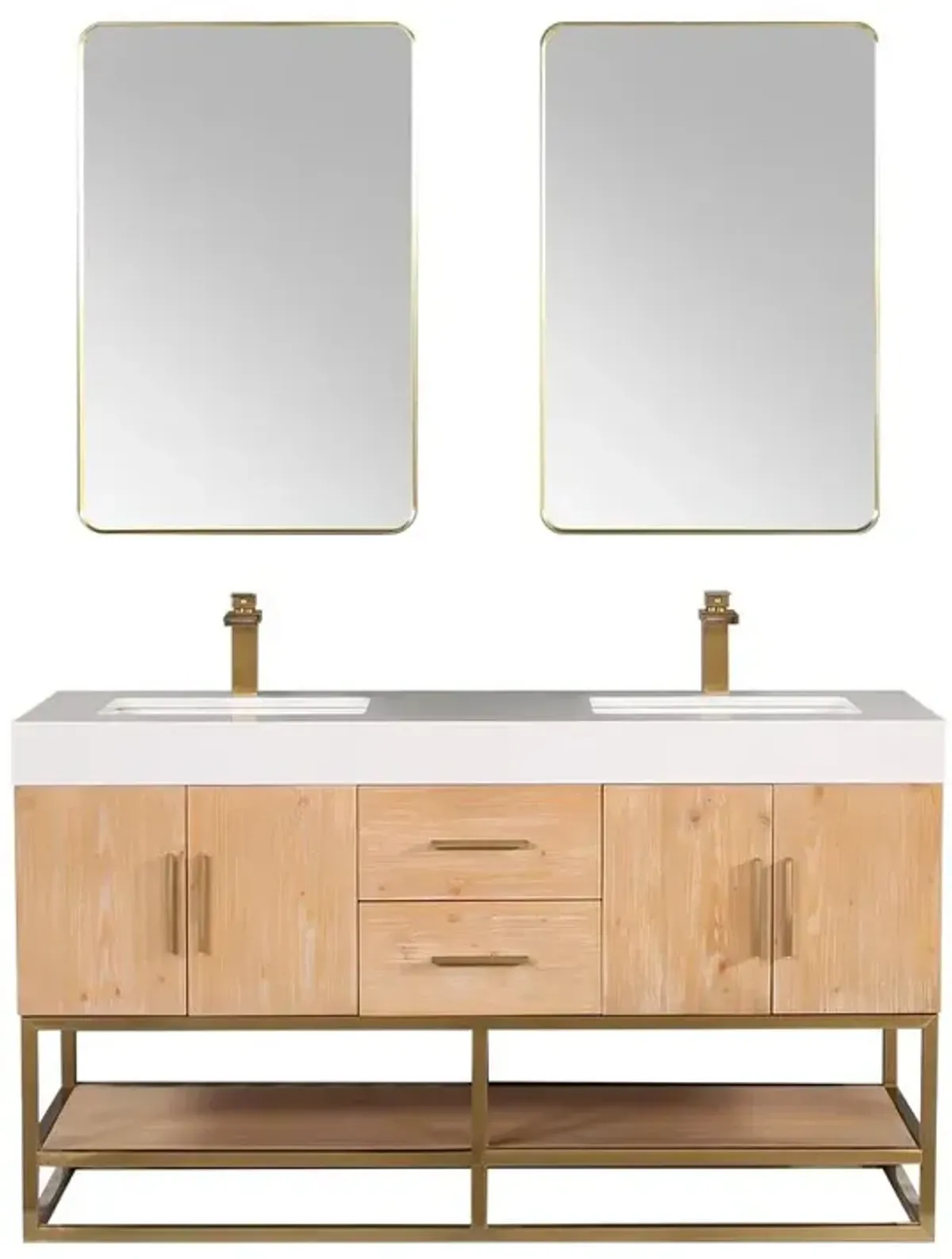 Altair 60 Double Bathroom Vanity in Light Brown awith Mirror