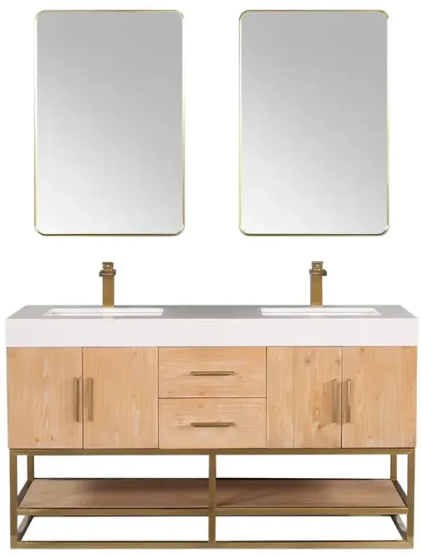Altair 60 Double Bathroom Vanity in Light Brown awith Mirror