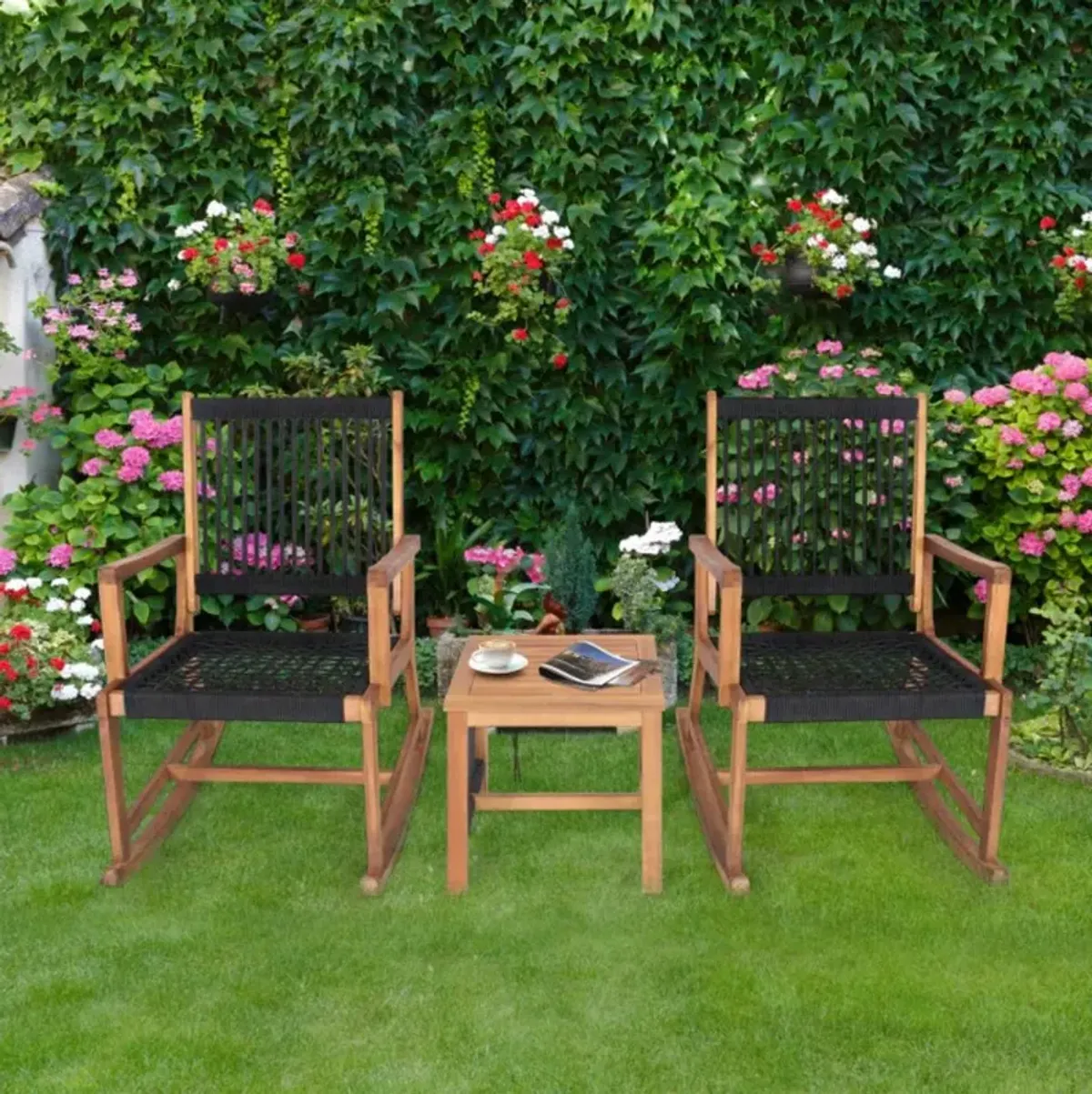 Hivvago 3 Pieces Acacia Wood Rocking Bistro Set