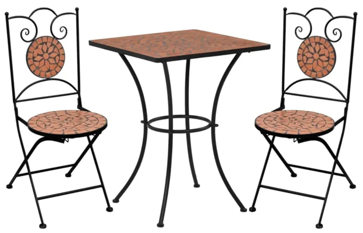 vidaXL 3 Piece Mosaic Bistro Set Ceramic Tile Terracotta