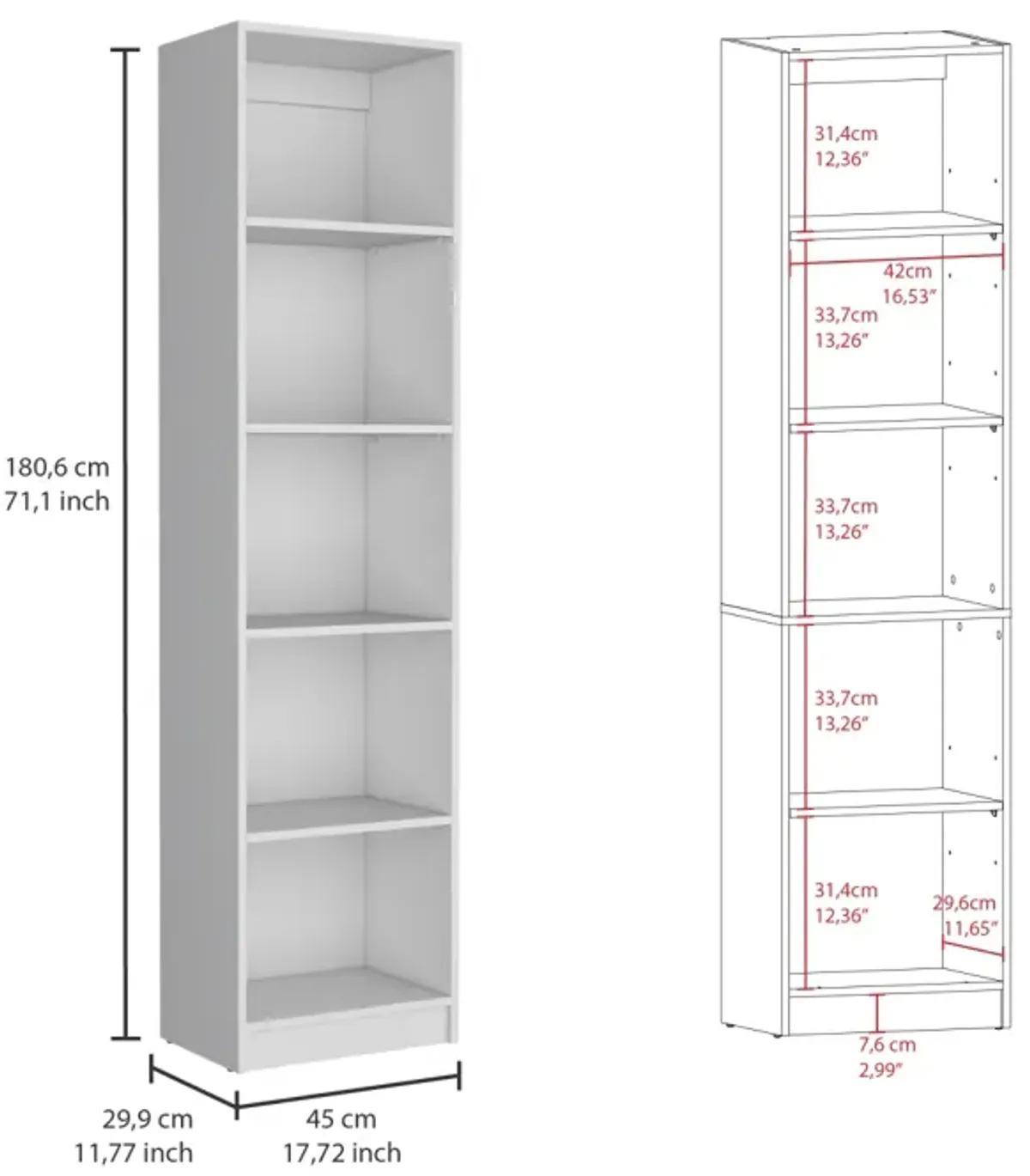 Tuin 3 Piece Living Room Set With 3 Bookcases, White