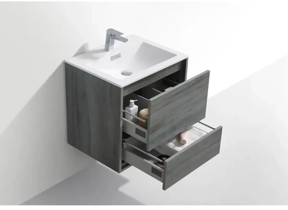 Kubebath DeLusso 24 Ocean Gray Wall Mount Modern Bathroom Vanity