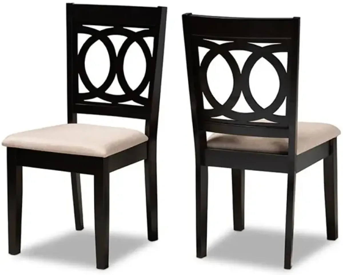 Fabric Upholstered Espresso Brown Finished Wood 2-Piece Dining Chair Set Set