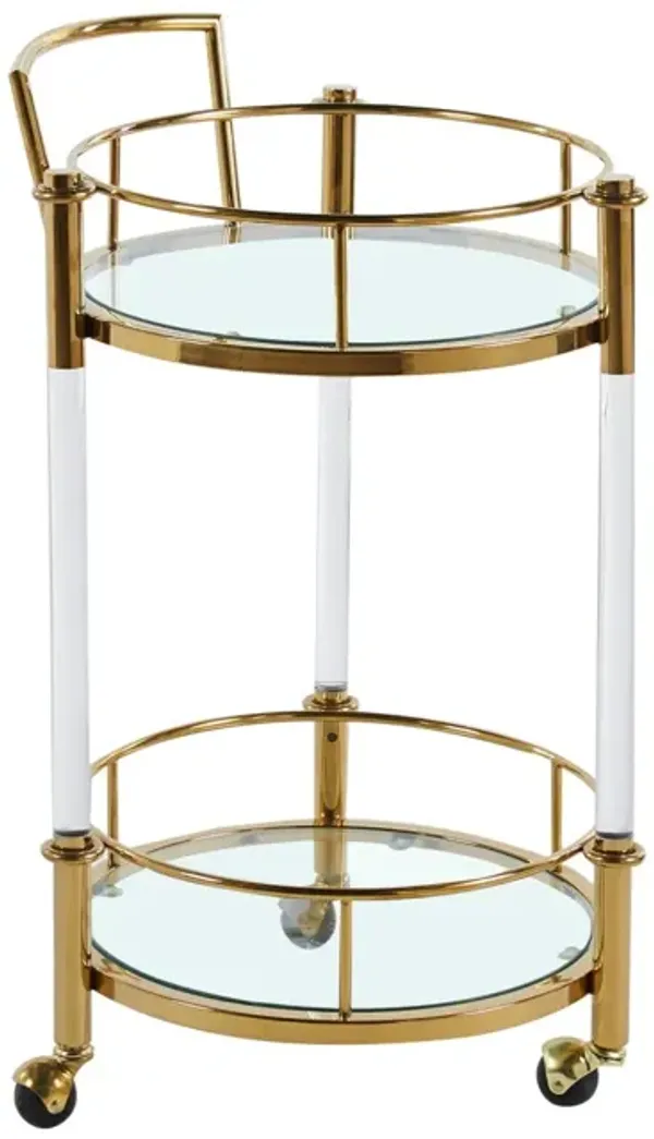 Stainless Steel And Acrylic Mobile Bar Cart Serving Wine Cart with Wheels, 2-tier Metal Frame Elegant Wine Storage for Kitchen, Party, Dining Room and Living Room, Gold TC-16