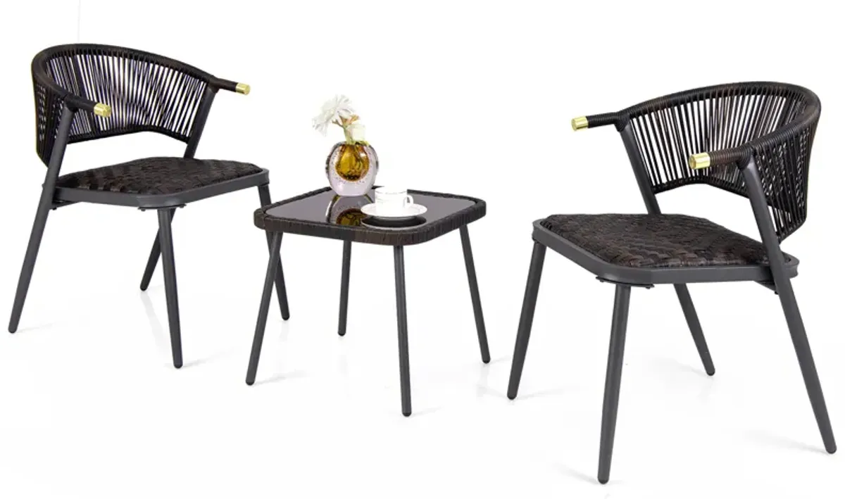 3-Piece Patio Rattan Furniture Set – Outdoor Lounge Chairs and Coffee Table for Backyard