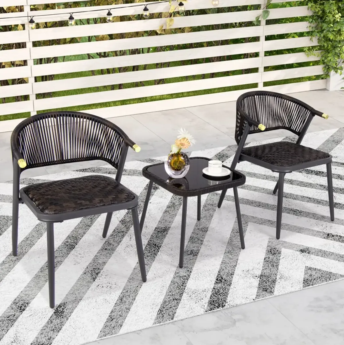 3-Piece Patio Rattan Furniture Set – Outdoor Lounge Chairs and Coffee Table for Backyard