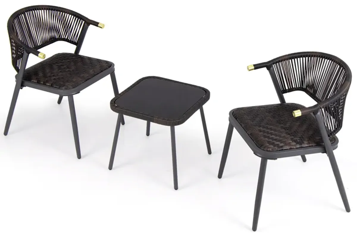 3-Piece Patio Rattan Furniture Set – Outdoor Lounge Chairs and Coffee Table for Backyard